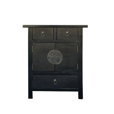 Black Lacquer Moon Face Drawers End Table Nightstand Cabinet cs7383E 