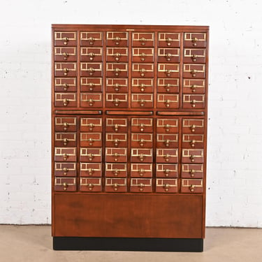 Mid-Century Modern Maple 60-Drawer Library Card Catalog Filing Cabinet, Newly Refinished