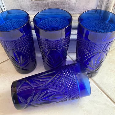 4 Antique 6” Tall cobalt blue Tumblers Cristal D’arques-Durand Luminarc France~ IceTea Glasses, Royal Blue Set of 4 Water Glasses, Barware 