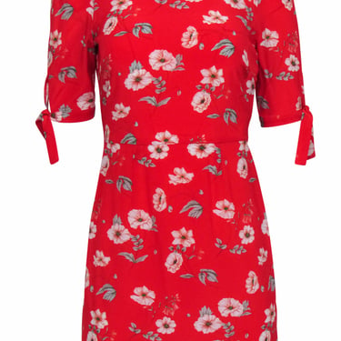 Intermix - Red Silk Mini Dress w/ Pink &amp; White Floral Print Sz 0