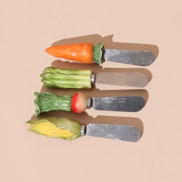 Vintage Butter/Cheese Spread Knives with Fun Vegetable Handles, Charcuterie or Cheese Board, Stainless Blades Knife, Charcuterie Decor 