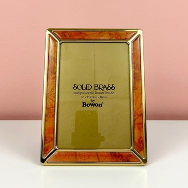 Brass Photo Frame with Amber/Orange Marbled Inlays 