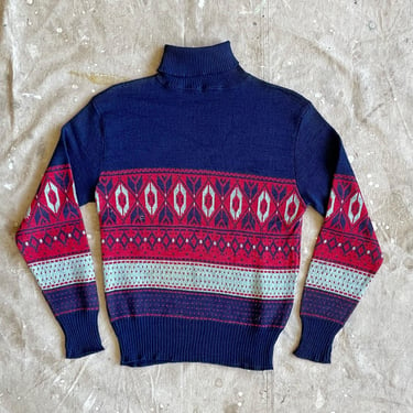 Size S Vintage 1950s Nordic Arrow Pattern Turtuleneck Sweater 2283 