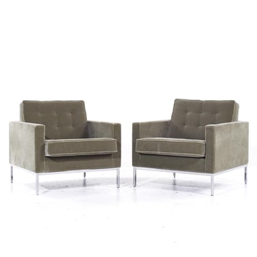 Florence Knoll Mid Century Chrome and Mohair Lounge Chairs - Pair - mcm 