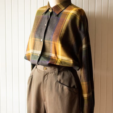 Vintage 1990s Ellen Tracy Plaid Wool Button Down Large
