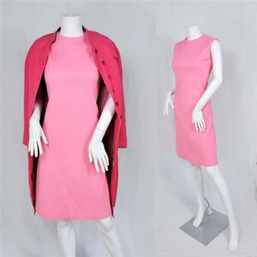 1960's Ribbed Bubble Gum Pink Shift Summer Dress I Sz Med 