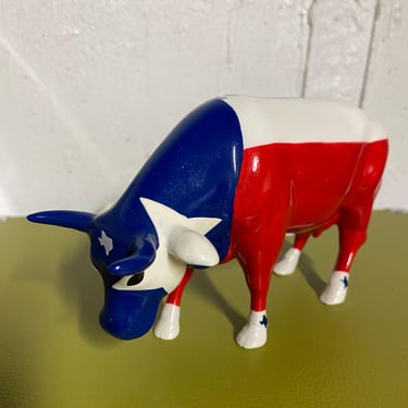 Vintage Westland Cow Parade Figurine~  Cow Parade Vintage 2002 “Mooooing Flag of Texas”  #9209 Big Star, Red white blue Cow Art~ retired 