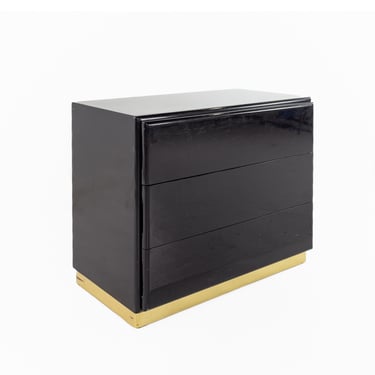 Mid Century Black Lacquer and Brass Chest - mcm 