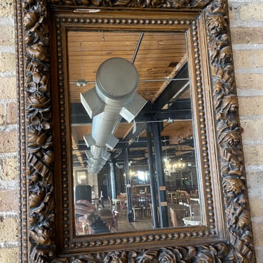 Large Carved Rose Trim Mirror with Beaded Accents