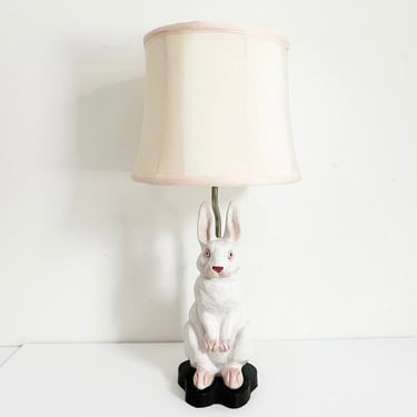 Midcentury Ceramic Rabbit Lamp & Shade 