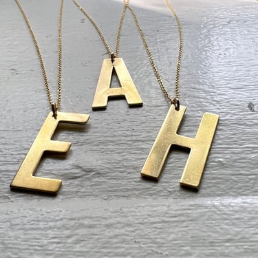 Oversized Brass Initial Pendant on 20" 14k gold filled chain 