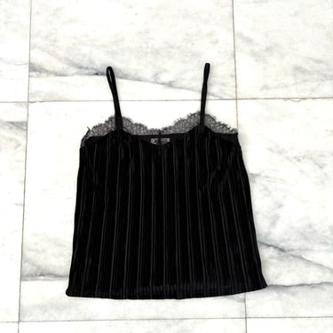 Vintage Andrea Jovine Black Velvet Camisole Tank Lace Trim Fairy Goth Womens Large 