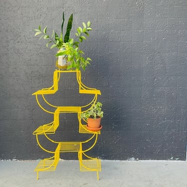 Midcentury Yellow Pagoda Plant or Display Stand