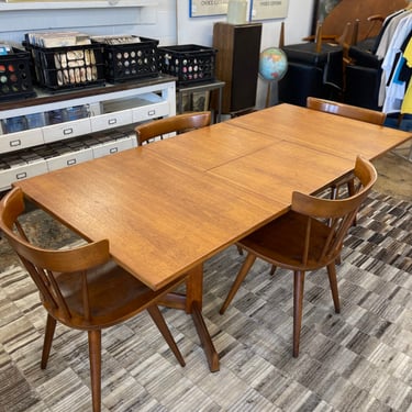 Mid Century Teak Rectangular Dining Table with Butterfly Leaf & Trestle Legs by White & Newton.