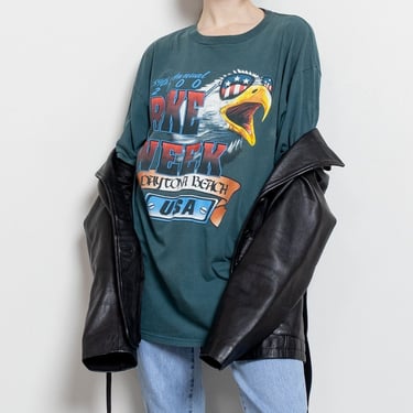 BIKE WEEK 2000 MOTORCYCLE t-shirt tee graphic shirt vintage short sleeves green unisex Daytona Beach Florida/ Large Xl 