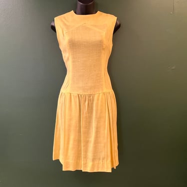 yellow drop waist dress 1960s mod sleeveless sporty dress medium 