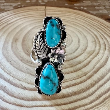 VINTAGE HAWAIIAN OASIS Turquoise and Sterling Silver Ring | Native American Navajo Southwestern Jewelry | S Sterling Hallmark | Size 9 1/4 