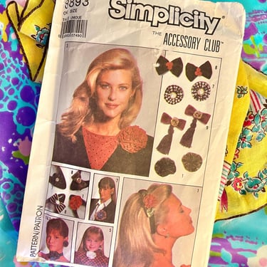 DIY Hair Bows, Sewing Pattern, Hair Accessories, Simplicity 8893, Complete with Instructions, Vintage 80s 