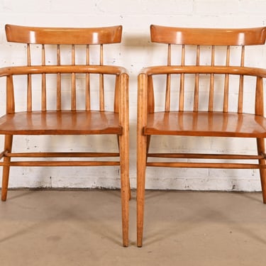 Paul McCobb Planner Group Solid Maple Spindle Back Armchairs, Pair