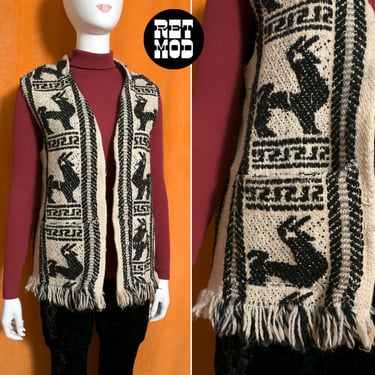 Vintage 70s Llama Patterned Wool Statement Vest 