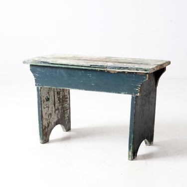 antique primitive painted wood bench stool 