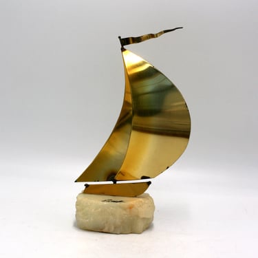 vintage DeMott Brass Sailboat on Polished Stone 