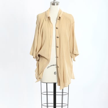 Vintage 90s beige oversize cotton gauze blouse 