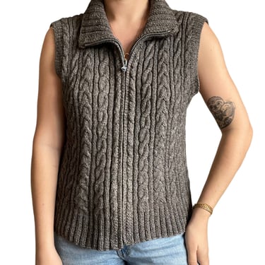Indigenous Designs Hand Knit Chunky Fisherman Ribbed Gray Wool Sweater Vest Sz M 