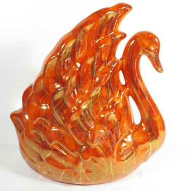 Vintage Orange and Gold Ceramic Swan Planter - Orange Swan Planter Vase 