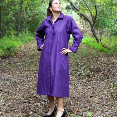 Rain Coat Women, Vintage 1980s London Fog, 8 Reg, Removable Liner, Coat for Rain, Midi Coat Women, Purple Coat 