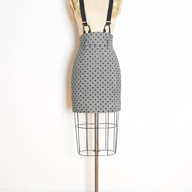vintage 80s high waisted pencil skirt suspender strap polka dot houndstooth XS clothing secretary 