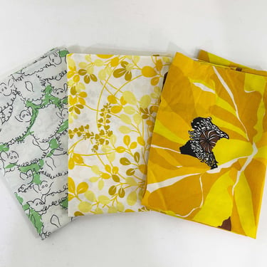 Vintage Floral Mismatched Pillowcases Set of 3 Wondercale Springmaid Martex Flowers Floral Pillow Cotton Fabric Yellow Flower Sheep 1950s 