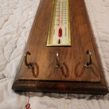 Vintage 1960s Wall Thermometer with Key Holders 