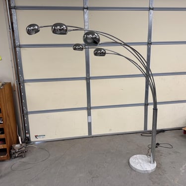 Mid-Century Modern Italian Chrome & Marble Guzzini Style Arc Floor Lamp 