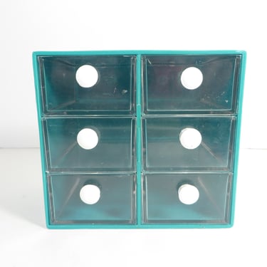 Vintage Teal Blue Plastic Desk Caddy Drawers - Small Teal Turquoise Plastic Storage Box 