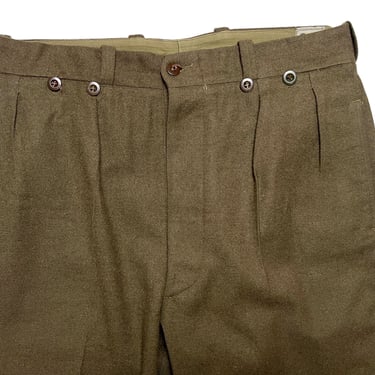 Vintage 1940s French Army OD Wool Field Trousers / Pants ~ 34 x 30 ~ Button-Fly ~ Mitin Antimite ~ Military Uniform ~ WWII / WW2 
