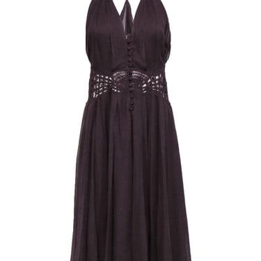 Alberta Ferretti - Brown Silk Crochet Middle Waist Dress Sz 10