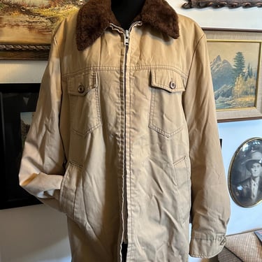 Vintage 1970s Men’s Long Outdoor Coat Faux Fur Collar 