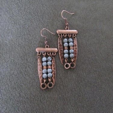Silver lava rock and copper chandelier earrings 