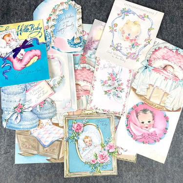 15 new baby greeting card lot - 1950s vintage - used 