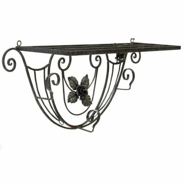 French Art Deco Wrought Iron Wall Bracket Hall Shelf Hat Rack Coat Hanger in the Manner of Edgar Brandt circa 1920s/1930s 