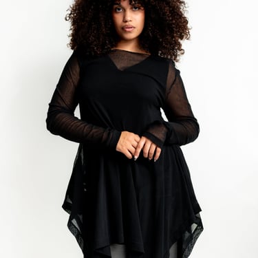 Relaxed Fit Flare Hem Mesh Long Sleeve