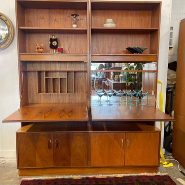 Mid Century Teak Wall Unit with Drop Down Dry Bar & Secretary Desk by GPlan