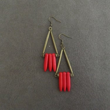 Afrocentric earrings, boho chic earrings, African earrings, bohemian ethnic earrings, red and bronze, statement bold earrings, exotic 