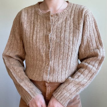 Vintage Y2K Crystal Kole Brown Shetland Wool Womens Minimalistic Cardigan Sz XL 