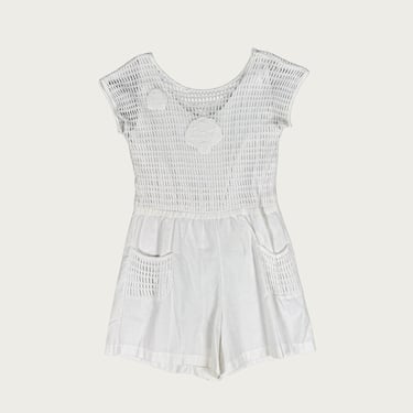 (M/L) 80s/90s White Crochet Seashell Romper