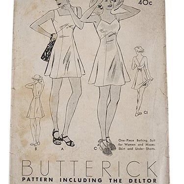 Vintage 30s Sewing Pattern ORIGINAL: Beach Romper Playsuit Bathing Suit Butterick 7391 Barry 2244B Bust 33 