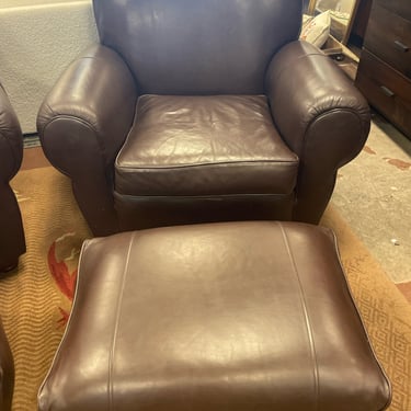 Manhattan Leather Roll Arm Chair and Ottoman from Pottery Barn
