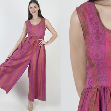 Wide Leg Jumpsuit, Vintage 60s Playsuit, Bell Bottom Palazzo Pants, One Piece Hawaiian Style 