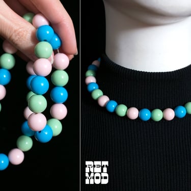 Candy Cute Vintage 60s Pastel Short Beaded Stretch Necklace 
